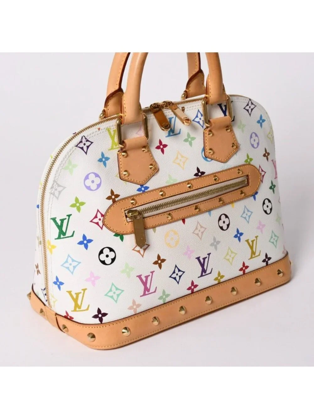 Louis Vuitton Alma Handbag Monogram Multicolor White Takashi Murakami
